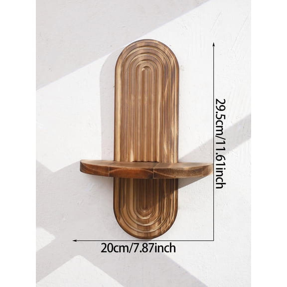 1Pc Boho Style Wooden Wall Shelves - Geometric Wall Mounted Shelves, Natural Wood Finish, Modern Home Decor, Plant Decorative