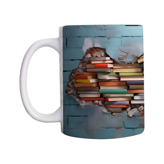 1Pc Bookshelf Pattern Mug, Ceramic Coffee Mug, Toothbrush Cup, Suitable for Milk, Juice, and Water, 350Ml（E）