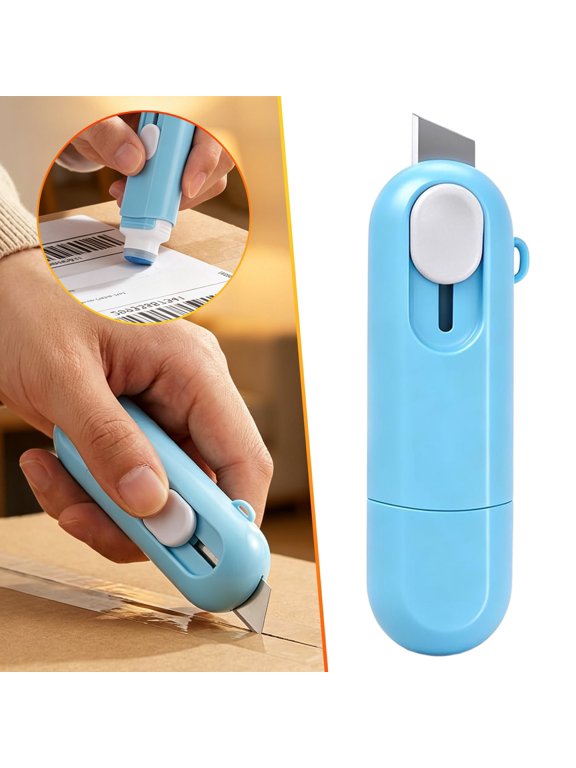 1Pc Box Opener, Package Opener with Scraper, Retractable Utility Knife and Identity Protection Roller, Portable Package Cutter for Opening Boxes, Scraping Shipping Labels, Daily Use