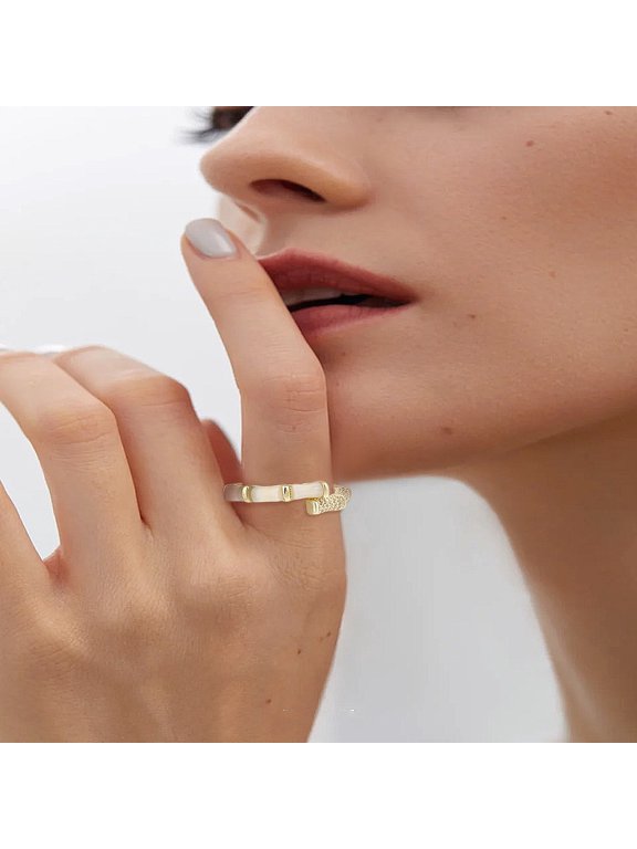 1Pc Brass Bamboo Joint Cuff Rings Resin & Rhinestone Open Rings for Women Light Gold 9mm Inner Diameter: 17.2mm