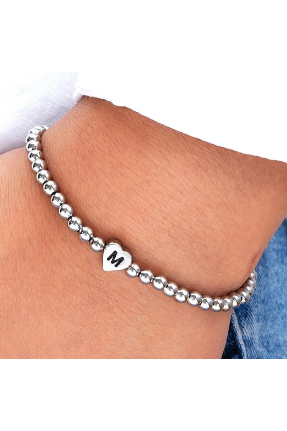 1Pc Brass Beaded Stretch Bracelets Heart Charm Jewely DIY