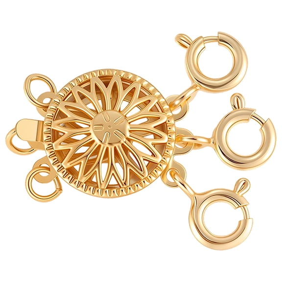 1Pc Brass Box Clasps with Spring Ring Clasps Flat Round 2-Strand 3-Strand 6-Hole Real 18K Gold Plated 25x12x6mm DIY