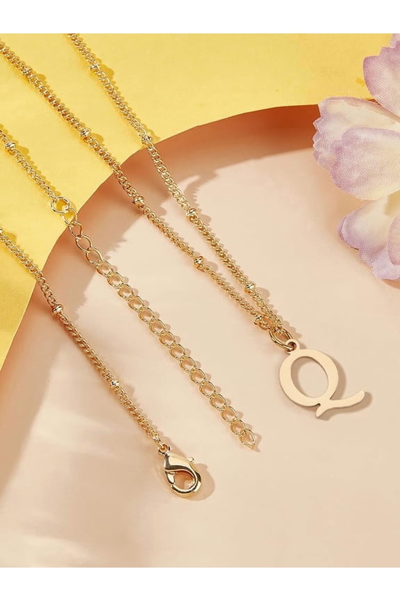 1Pc Brass Chain & 304 Stainless Steel Letter Pendant Necklaces Golden Letter Q 17.72 inch(45cm)~18.11 inch(46cm) Letter: 13.5x9mm