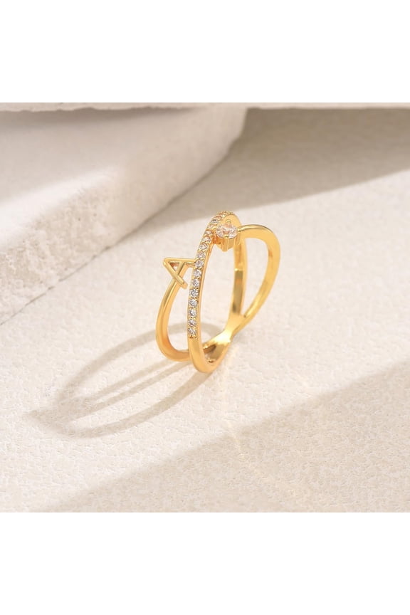 1Pc Brass Cubic Zirconia Criss Finger Ring Letter A Classic Gold 17.3mm for Women Fashion Jewelry Gift Clear