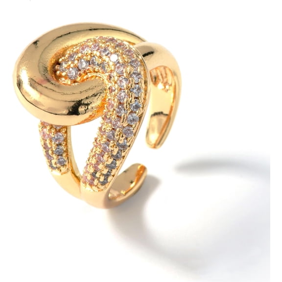 1Pc Brass Double Circle Ring Golden Pave Cubic Zirconia 17mm Elegant for Women Clear
