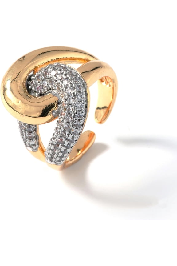 1Pc Brass Double Circle Ring Pave Cubic Zirconia Platinum Golden 17mm Elegant for Women 1pc