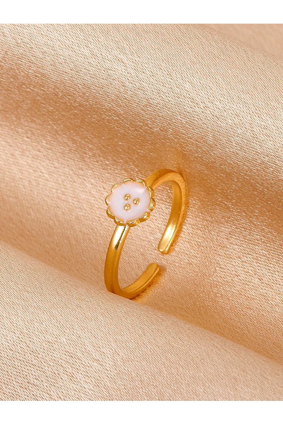 1Pc Brass Enamel Adjustable Cuff Rings for Women Flower White 7.5mm Inner Diameter: Adjustable DIY