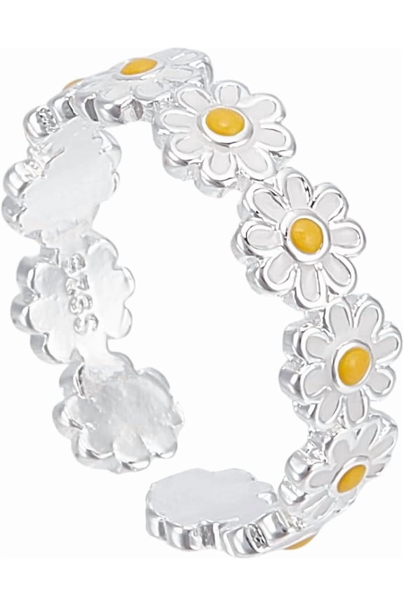 1Pc Brass Enamel Daisy Finger Ring for Women Silver 5.5mm Inner Diameter: 17mm for Handmade