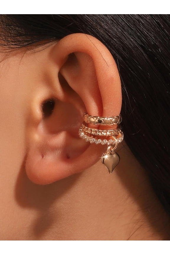 1Pc Brass Micro Pave Clear Cubic Zirconia Cuff Earrings Heart Golden 17mm for Handmade