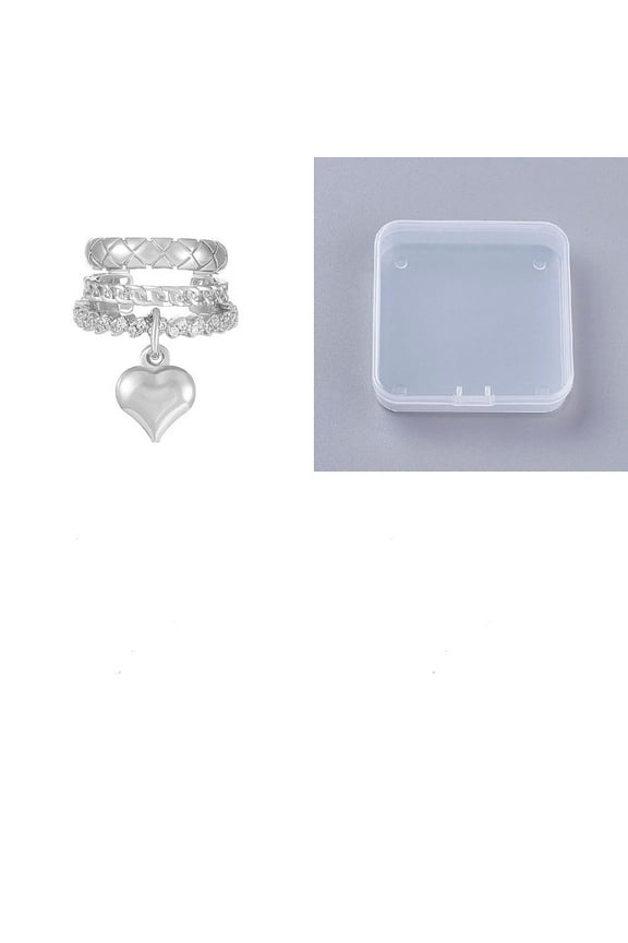 1Pc Brass Micro Pave Clear Cubic Zirconia Cuff Earrings Heart Platinum 17mm