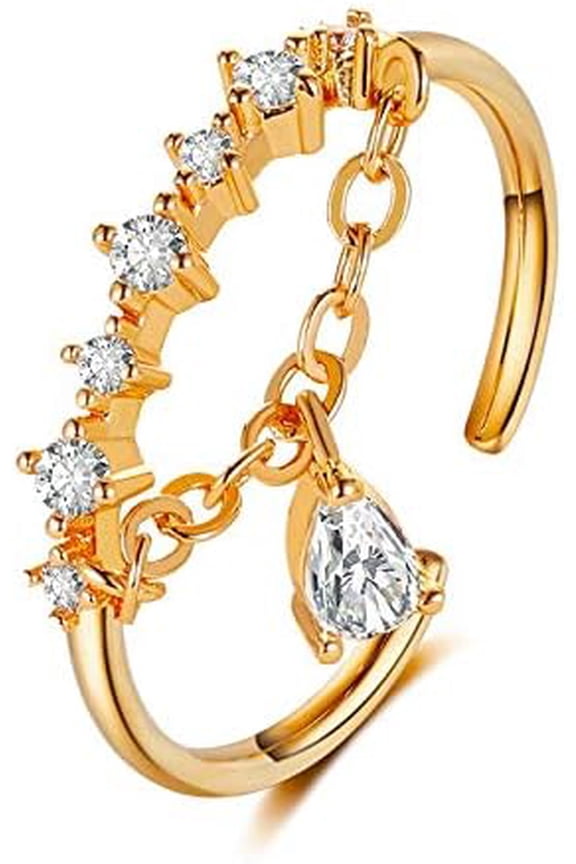 1Pc Brass Micro Pave Clear Cubic Zirconia Cuff Rings for Women Teardrop Golden Inner Diameter: 20mm DIY