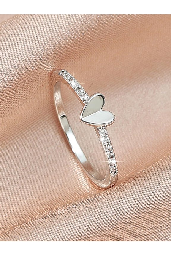 1Pc Brass Micro Pave Cubic Zirconia Finger Rings for Women Heart Platinum Heart: 5x5.5mm Inner Diameter: 17mm DIY