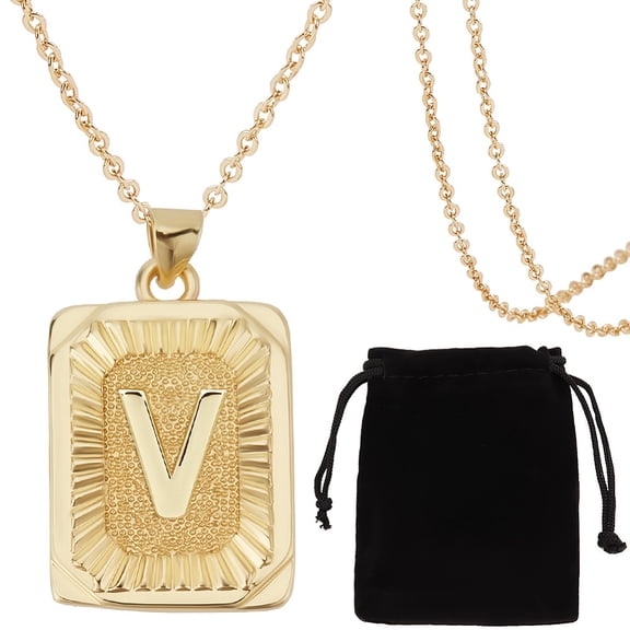 1Pc Brass Pendants 1Pc Brass Cable Chain Necklaces 1Pc Rectangle Velvet Pouches Letter V 17.5 inch(44.5cm) Pendants: 23x15.5x2mm for DIY