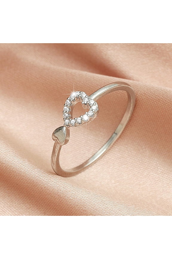 1Pc Brass Rhinestone Finger Rings for Women Heart Platinum 1~5.5mm Size 7(17.3mm) DIY