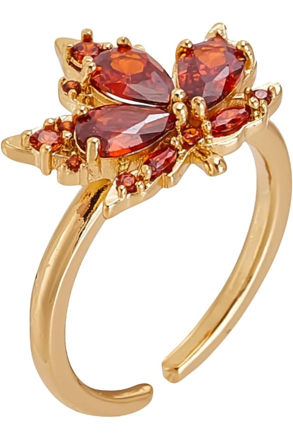 1Pc Brown Glass Maple Leaf Cuff Rings Adjustable Open Rings with Cubic Statement Finger Ring for Women Jewelry US Size 6(16.5mm) Brown DIY