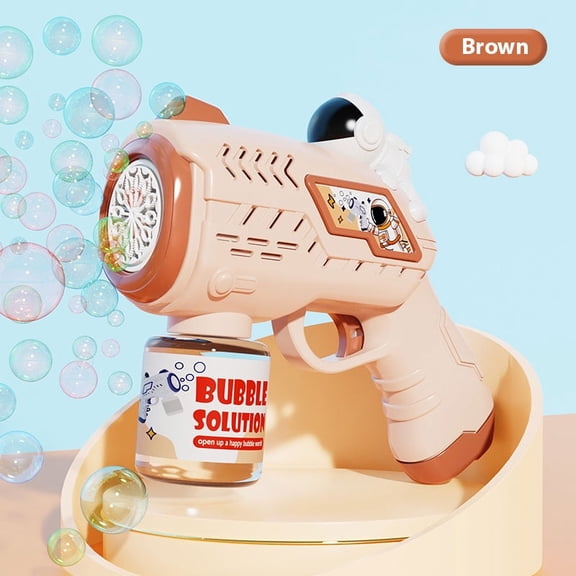 1Pc Brown Kids’ Electric Space-Themed Bubble Blower (12-Hole Design & Built-In Lights) – Leak-Proof Toy for Kids, Batteries & Bubble Solution Not Included