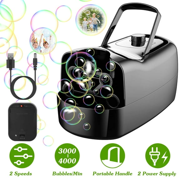 1Pc Bubble Maker Automatic Bubble Blower Portable Bubble Blowing Machine With 2 Speeds Handle 3000-4000 Bubbles Per Minute Plug-In Battery Powered