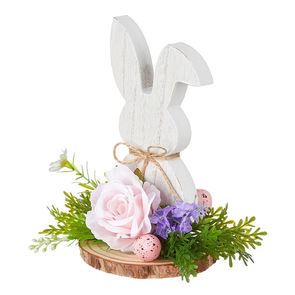 1Pc Bunny Figurine Easter Bunny Figurine For Desk,Wood (B)