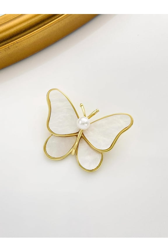 1Pc Butterfly Shell Pins Golden Tone Alloy Brooch for Backpack Clothes Snow 40x30mm