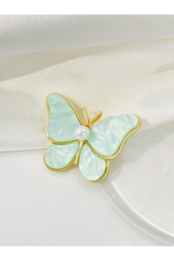 1Pc Butterfly Shell Pins Golden Tone Alloy Brooch for Backpack Clothes Turquoise 40x30mm DIY