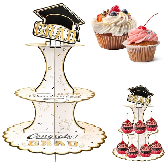 1Pc Cake Stand Graduation Cupcake Stand For Party,Paper White