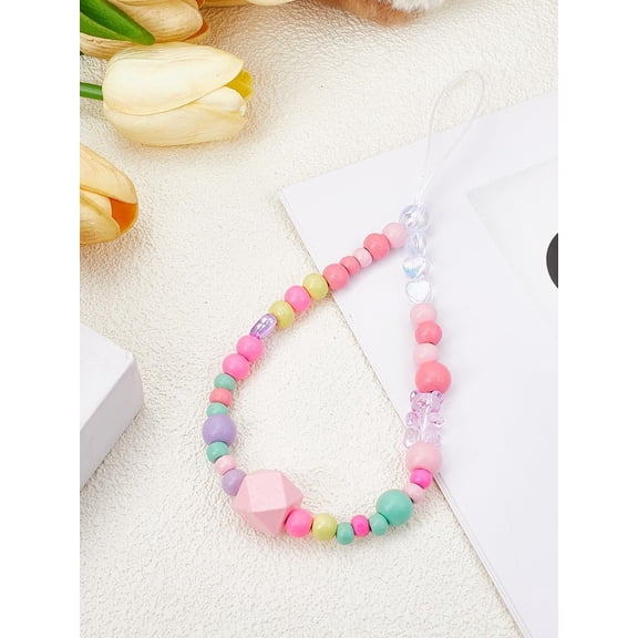 1Pc Cartoon Bear Nylon Rope Mobile Straps Wrist Straps Accessories Lanyard Wristlet Chain Handsets Chain String Non-Lost Beaded Handsets Lanyard