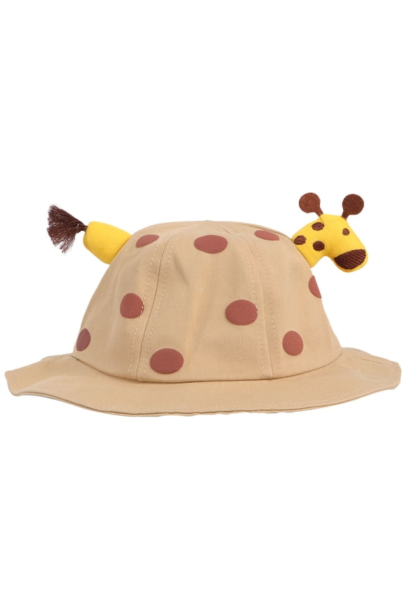 1Pc Cartoon Giraffe Hat with Brim Adorable Dotted Hat Bucket Hat for Children (Khaki)