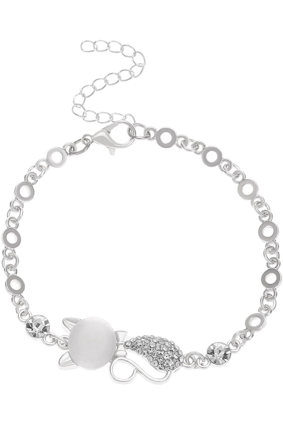 1Pc Cat Shape Alloy Cat Eye Link Bracelets Platinum Cuff Bracelets Cat Eye Charm Bracelets for Women Valentine's Day Elegant Gifts DIY Personalized Jewelry 8-7/8 inch(22.5cm) White DIY