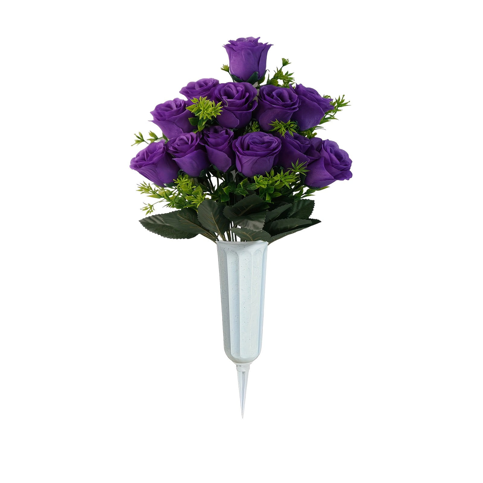 1Pc Cemetery Artificial Flowers, Rose Bouquet for Grave Decor, Memorial Day Grave Flower Arrangement, Funeral Garden Floral Ornament, Vase Matching Grave Flowers, Long Lasting Fake Florals