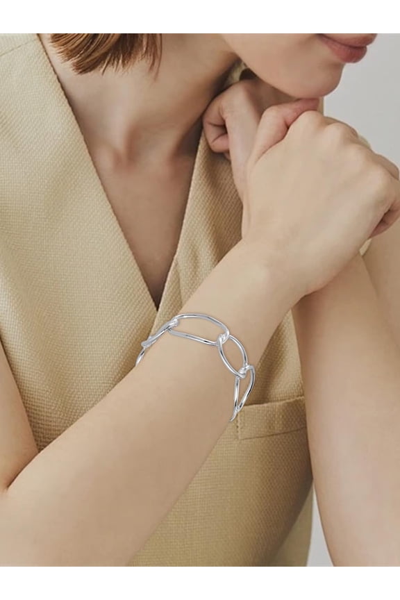 1Pc Chain Design Cuff Bracelet Iron Cuff Bangles for Women Elegant Gifts 1 inch(2.4cm) for DIY