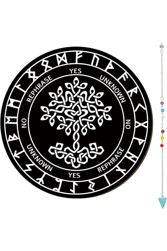 1Pc Chakra Gemstones Dowsing Pendulum Pendants with Platinum Tone Iron Chains Cone Charm Mixed Dyed and Undyed with 1Pc Printed Wooden Pendulum Board Tree Pattern