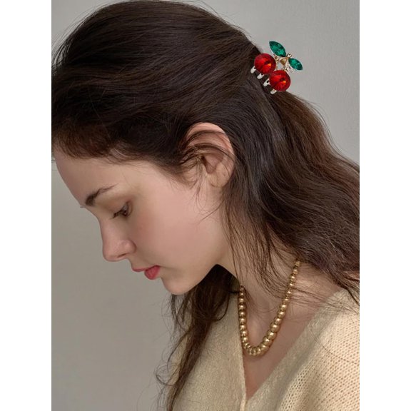 1Pc Cherry Mini Hair Clip Mini Cherry Claw Hairclip Snap Barrettes Stylish Hairing Decorations Accessories for Women Long Short Thin Thick Hair Styling Gift 18x20x20mm
