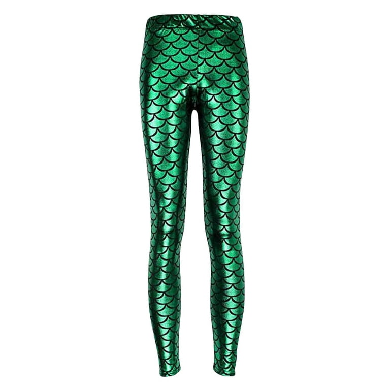 1pc Chic Sexy Leggings Fish Scale Leggings For Woman (xl, Green