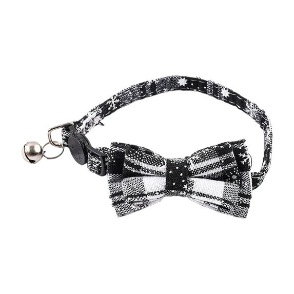 1Pc Christmas Cat Collar Breakaway with Bow Tie Bell - Plaid Xmas Kitten Collar, with Removable Bowtie for Cats Kittens
