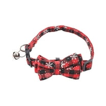1Pc Christmas Cat Collar Breakaway with Bow Tie Bell - Plaid Xmas Kitten Collar, with Removable Bowtie for Cats Kittens