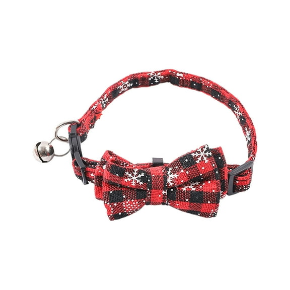 1Pc Christmas Cat Collar Breakaway with Bow Tie Bell - Plaid Xmas Kitten Collar, with Removable Bowtie for Cats Kittens