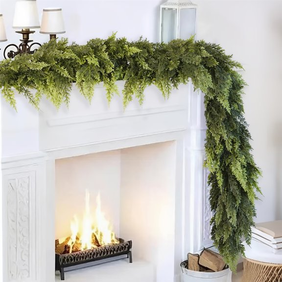1Pc Christmas Cedar Garland,Thick & Realistic Artificial Green Cedar Garland Faux Cedar Pine Needles Garland for Christmas Winter Home Mantel Fireplace Indoor Outdoor Holiday Party Decoration,B-2.7m