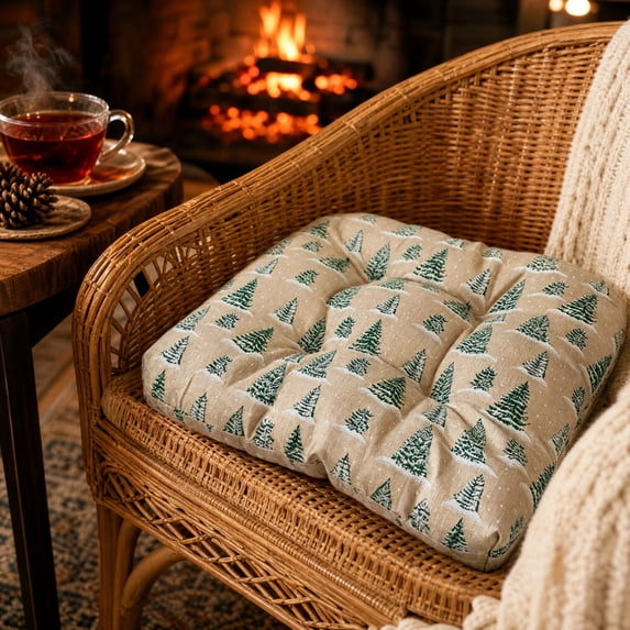 1Pc Christmas Chair Cushions for Dining Chairs, 16'' x 16'' Memory Foam Chair Pad Non Slip Seat Cushion with Washable Cover for Patio Kitchen Indoor Outdoor