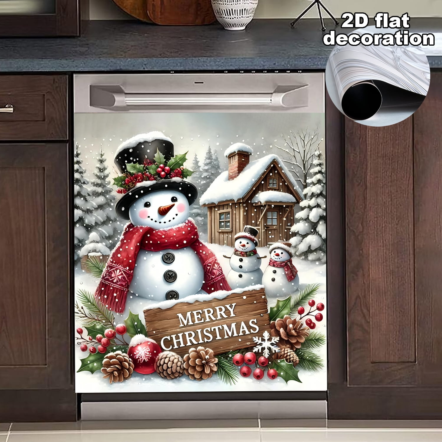1Pc Christmas Dishwasher Magnet Cover, 23x26In Snowman Dishwasher Magnet Sticker for Kitchen Decoration Funny Refrigerator Magnet Cover Fridge Panel Decal Refrigerator Magnet Cover