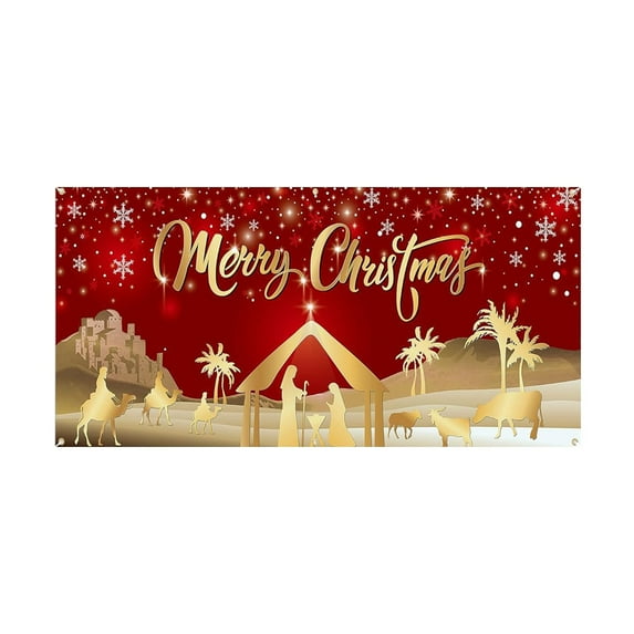 1Pc Christmas Garage Door Cover Banner, Red Festival Large Hanging Backdrop, Merry Christmas Garage Wall Decorations for Holiday Party Decor,71X189In(Large)