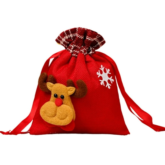 1Pc Christmas Gift Bags with Drawstrings, Xmas 3D Reusable Goody Bags for Christmas, Party Favor Wrapping Supplies(Reindeer)