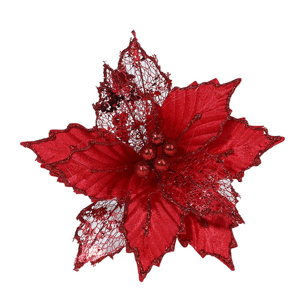 1Pc Christmas Poinsettia, 9.4Inch Christmas Flowers Artificial Velvet