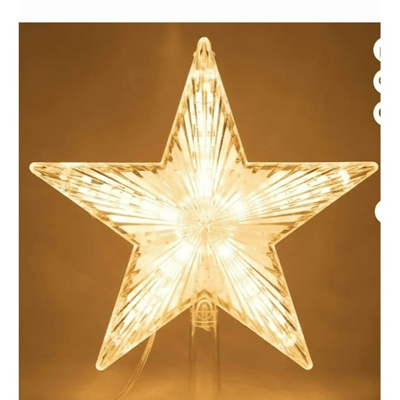 1Pc Christmas Star Tree Topper Lights,Christmas Tree Topper Star with LED Light,Clear Five-Pointed Star Tree Topper Plug in for Christmas New Year Holiday Party Christmas Tree Decoration,White,8.7"