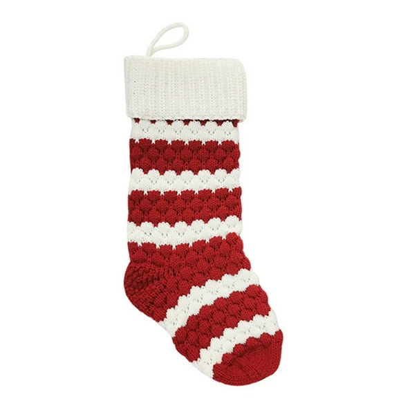 1Pc Christmas Stocking Knitted Red Green White Striped Large Capacity Reusable Xmas Tree Hanging Gift Bag Sock Pendant Party Decoration Supplies