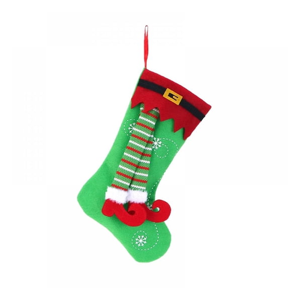 1Pc Christmas Stockings Elf Leg 3D Christmas Stockings for Xmas Tree Fireplace Hanging Family Holiday Party Seasonal Decorations - Green, 12In
