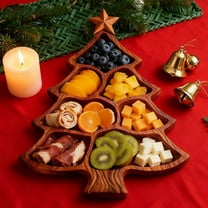 1Pc Christmas Tree Charcuterie Board,Tree Shaped Wooden Holiday Serving Platter for Appetizers,Festival Xmas Tree Serving Tray with 7 Compartments for Cheese,Snacks,Fruit,Holiday Dinner Table Decor,S
