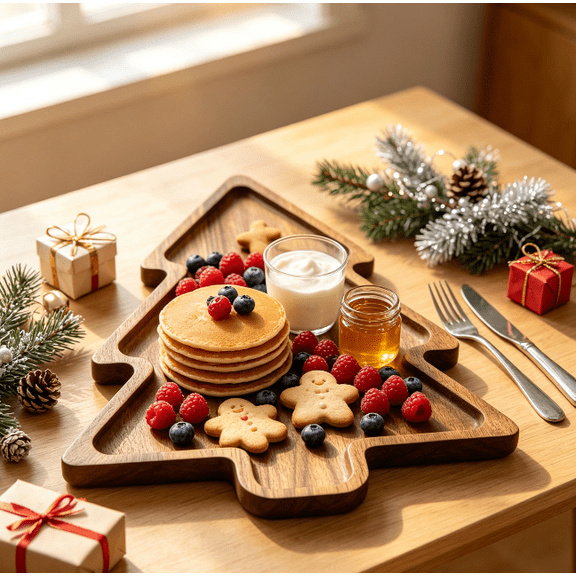 1Pc Christmas Tree Charcuterie Board,Tree Shaped Wooden Holiday Serving Platter for Appetizers,Festival Xmas Tree Serving Tray Compartments for Cheese,Snacks,Fruit,Holiday Dinner Table Decor