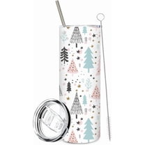 1Pc Christmas Tumbler with Lid Straw 20oz Pastel Xmas Tree Stainless Steel Travel Tumbler Cup Boxed for Winter Hot Iced Coffee