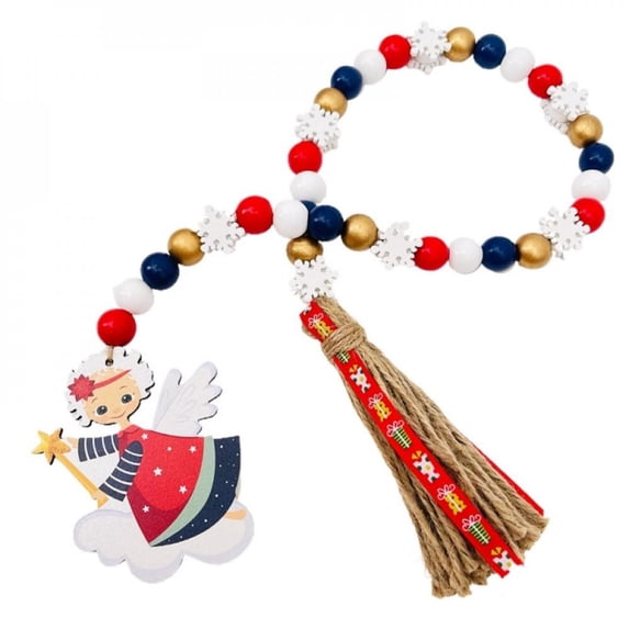 1Pc Christmas Wood Bead Garland Wall Hanging Ornaments for Shelf Display A
