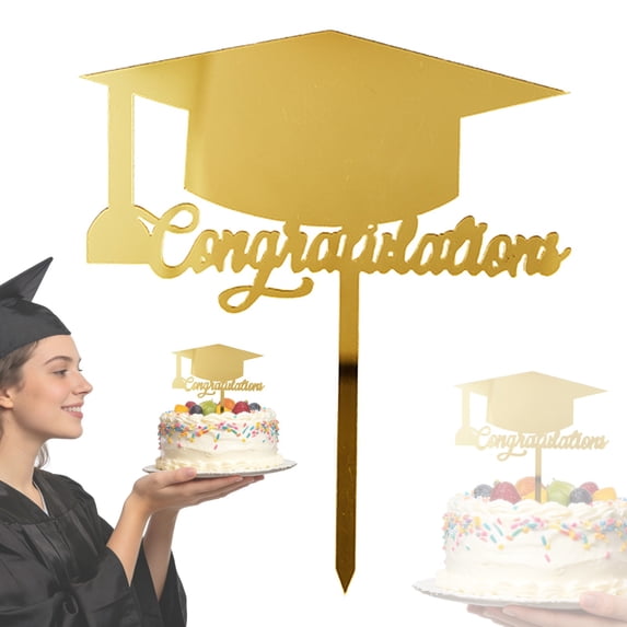 1Pc Class of 2026 Cake Topper, Gold Glitter Congrats Grad Cake Decorations, Acrylic Happy Graduation Cake Decor for Graduation Party Supplies, Congratulations Grad Decorations for Celebration